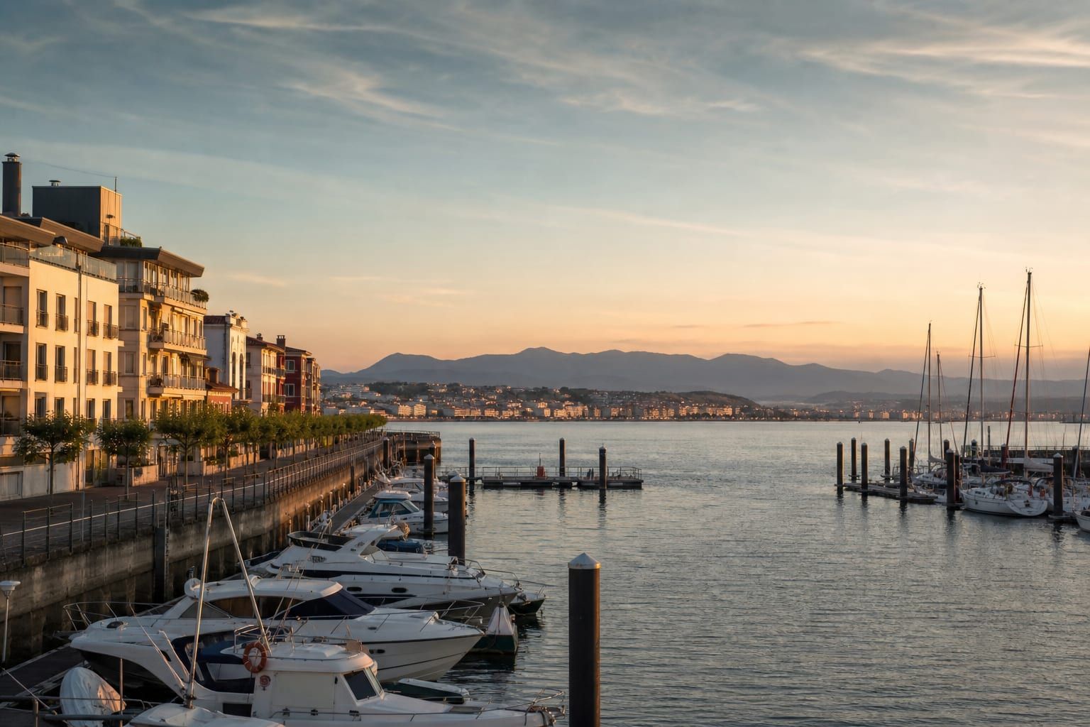 Hondarribia marina on the Bidasoa, looking across to Hendaye in France