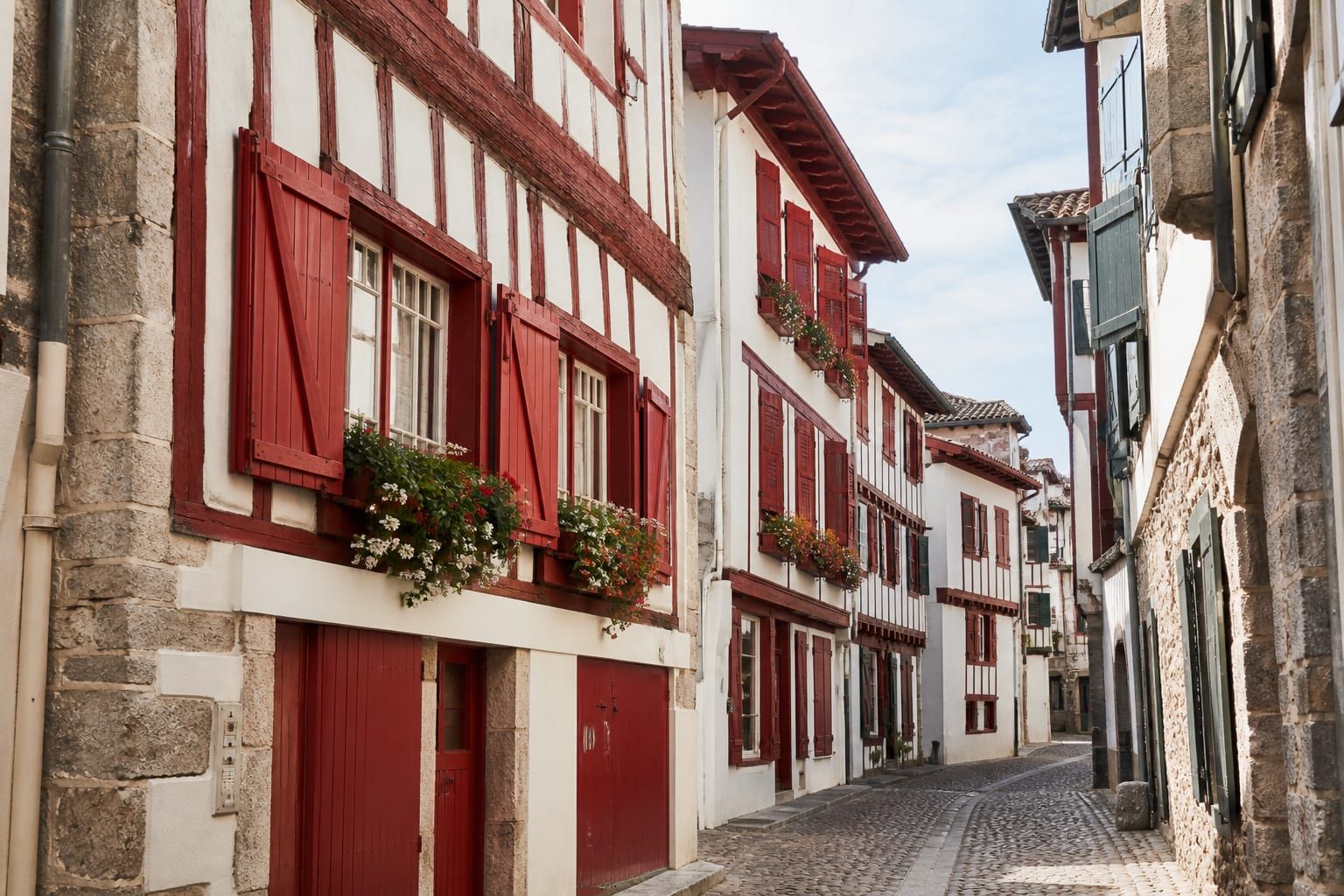 Traditional red-timber Basque houses in the old town of Saint-Jean-de-Luz