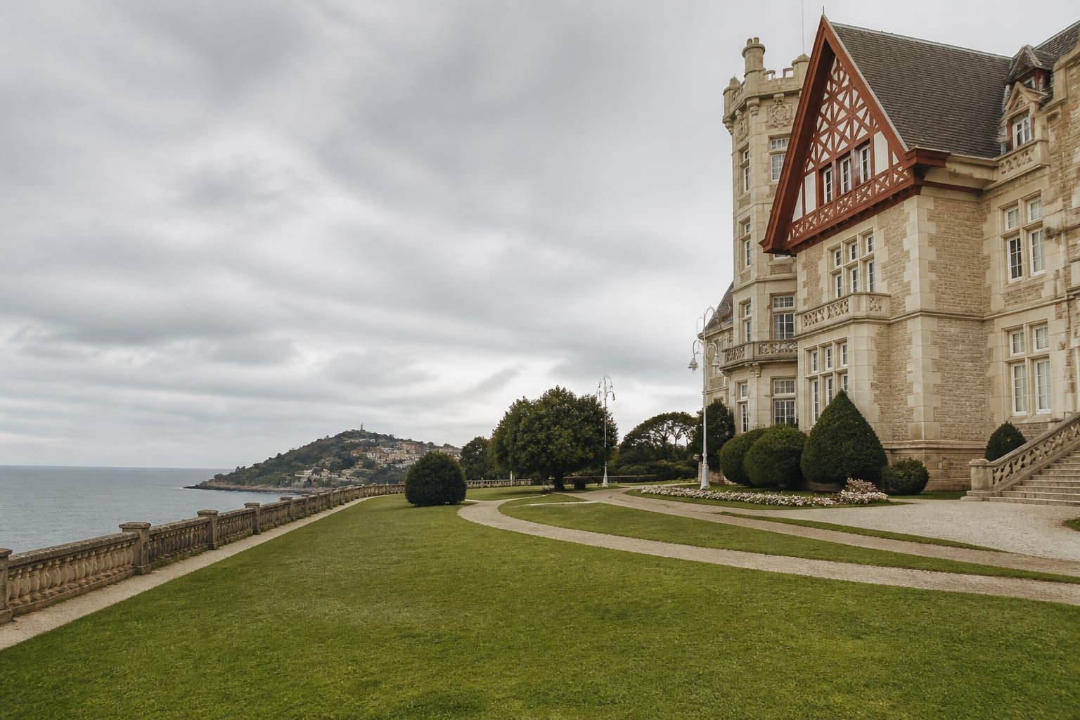 Lawns of Miramar Palace above the sea in San Sebastián